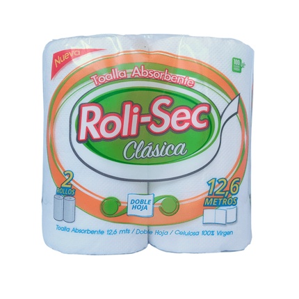 TOALLA DE PAPEL DOBLE HOJA X2 12,6 Mts. ROLISEC