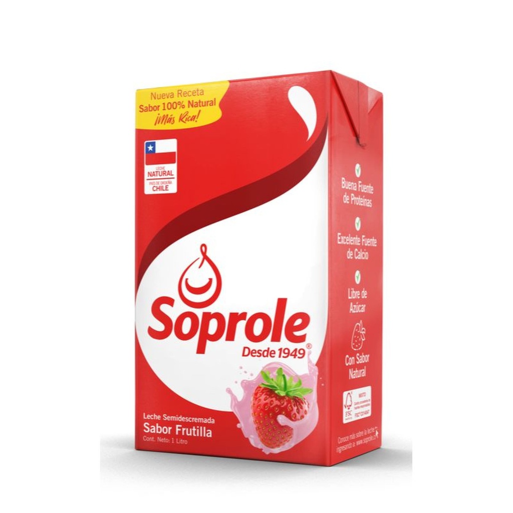 LECHE FRUTILLA SEMI DESCREMADA SOPROLE 1 Litro