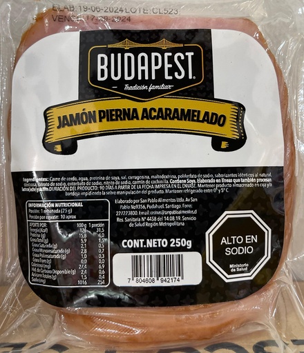 JAMON PIERNA ACARAMELADO LAMINADO BUDAPEST 250 Grs.