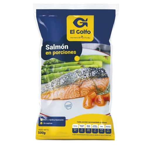 SALMON PORCIONES C/PIEL CONGELADO EL GOLFO 500 Grs.
