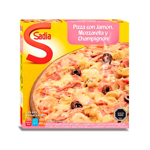 PIZZA JAMÓN QUESO MOZZARELLA/CHAMPIGNON/ACEITUNA SADIA 460 Grs.