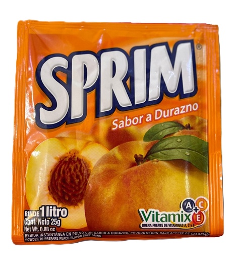 JUGO EN POLVO SABOR DURAZNO SPRIM 25 Grs.