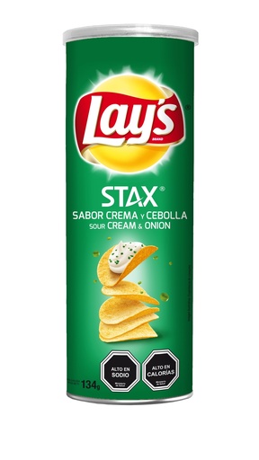 PAPAS FRITAS STAX SABOR CREMA Y CEBOLLA LAYS 134 Grs.