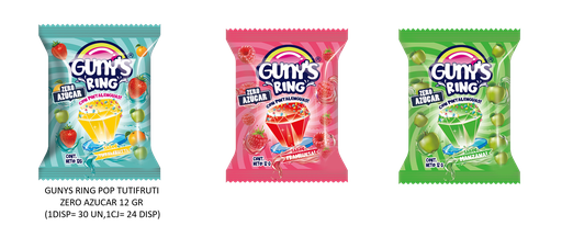 GOMITAS RING POP ZERO AZUCAR GUNYS 12 Grs.