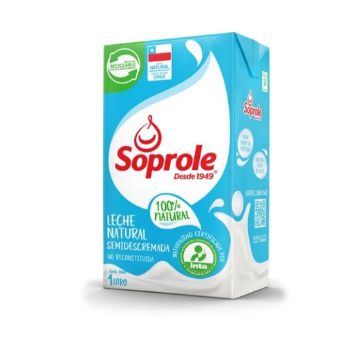 LECHE NATURAL SEMI DESCREMADA SOPROLE 1 Litro